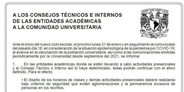 Comunicado de administración central UNAM semestre 2022-2